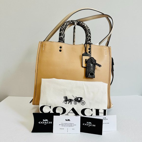 AUTHENTIC COACH ROGUE WITH COLORBLOCK PYTHON DETAIL SATCHEL W DUST BAG EXOTIC - Picture 1 of 15